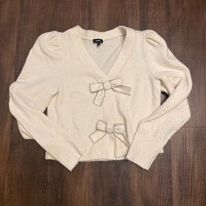 Express Puff Sleeve Rhinestone Bow Cardigan